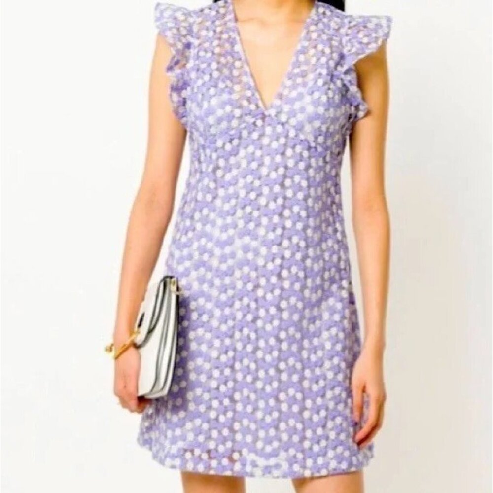 Michael Kors Womens Size 2 A Line Butterfly Sleeve Lavender Embroidered‎ Dress